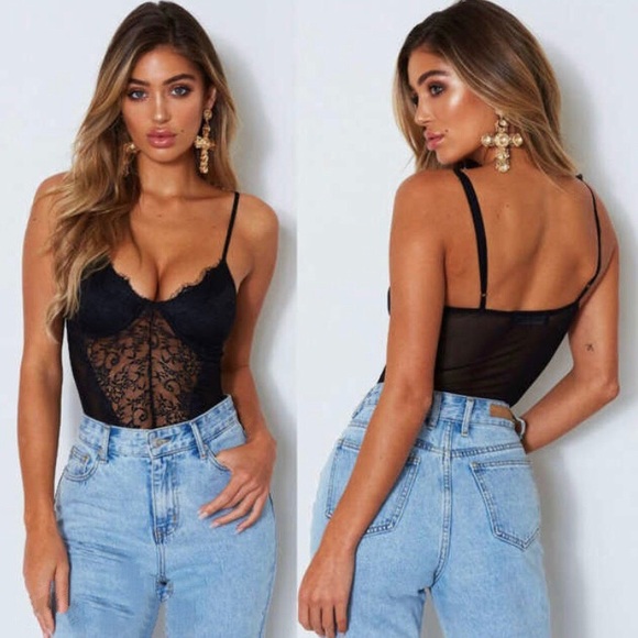 Sexy Black Lace Plunge Bodysuit - Picture 6 of 8